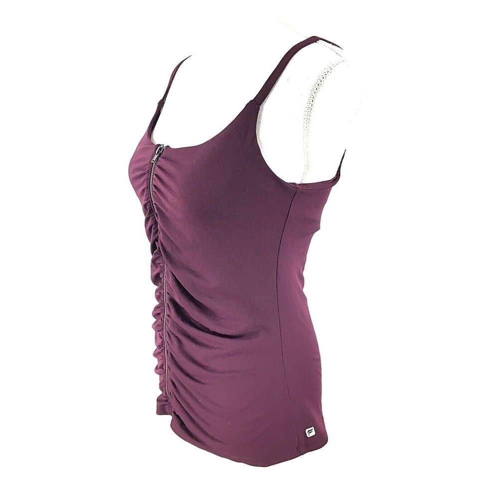 Fabletics Womens Mia Tank Shirred Bliss Top Sz XS Zip Front Athletic Burgundy